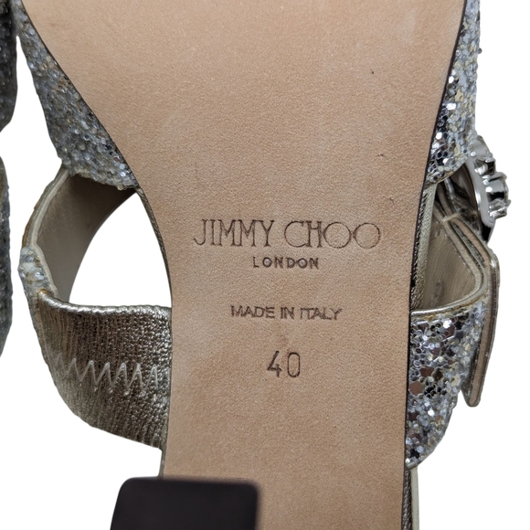 NEW Jimmy Choo Marta 100 Silver Crystal Coarse Glitter Mule Heel Size EU 40 - Picture 4 of 12